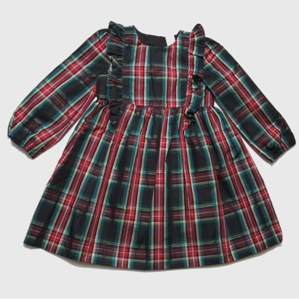 GAP BABY GIRL'S HOLIDAY RED PLAID LONG SLEEVE RUFFLE LINED TAFFETA DRESS